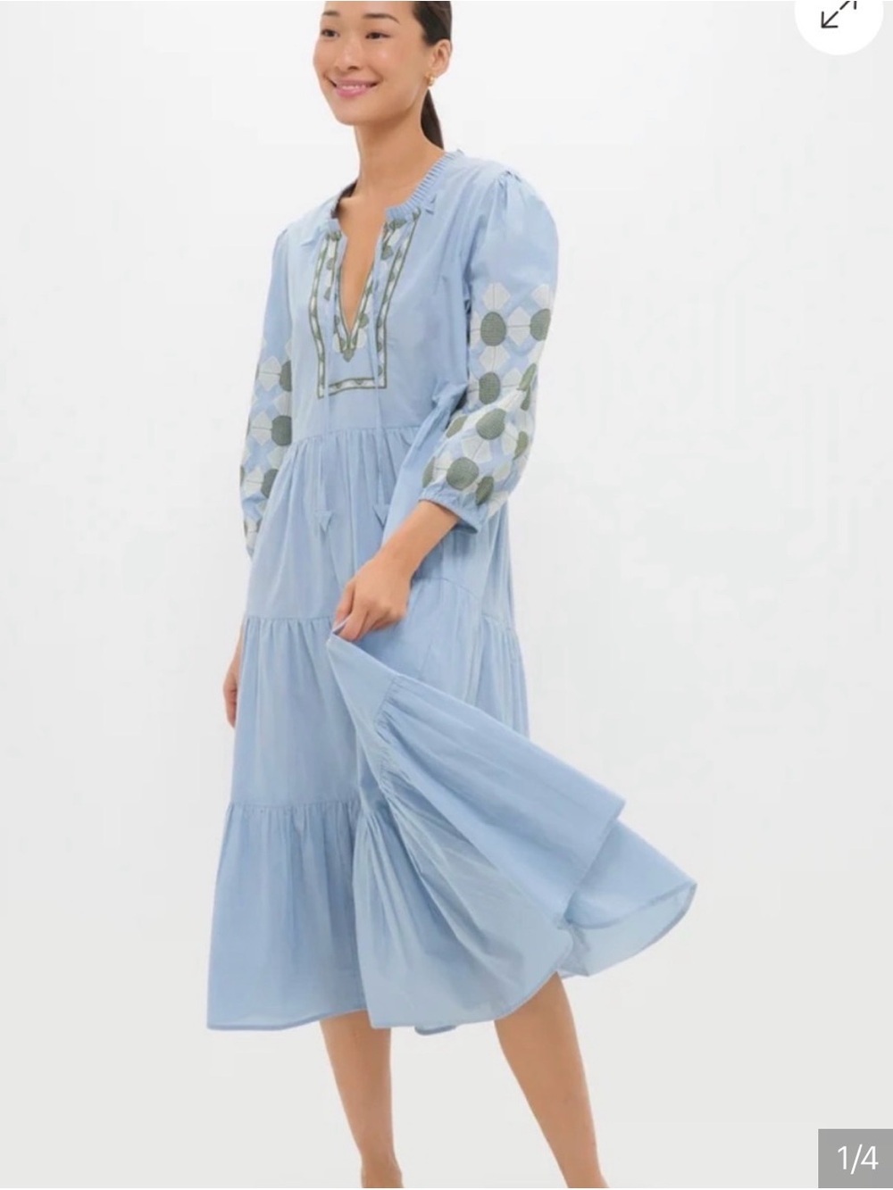 Tuckernuck Sky Blue Geometric Paloma Embroidered Kaftan Dress | M